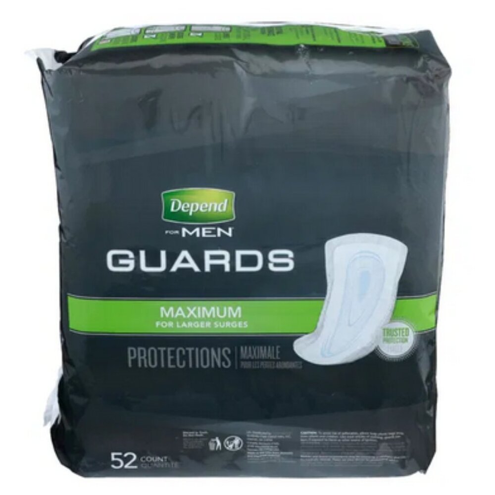 New & Unopened ~ Depend For Men Maximum Larger Surges Guards - 52 Count